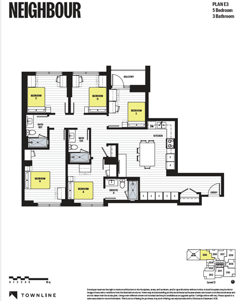 Floor plan for 5 beds, 3 baths, 223 sqft